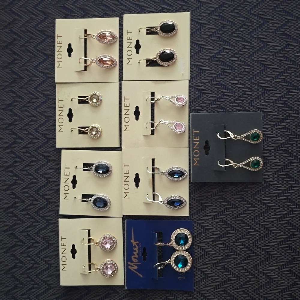 MONET BRAND WOMEN'S FASHION JEWELRY BUNDLE OF 9 PAIRS PIERCED EARRINGS